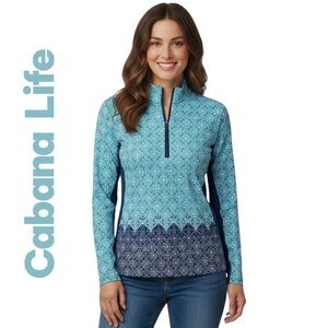 Cabana Life Top Resort Palapa Blue Mosaic Mesh/Under/ Long Sleeve 3/4 Zip